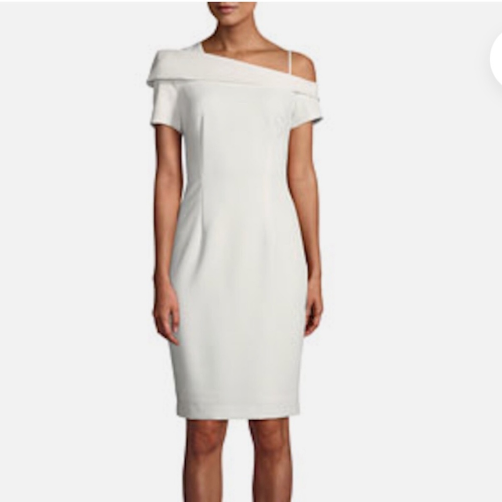 NWT Black Halo Stiles One Shoulder Sheath Dress (Size 14 Ivory/Porcelain)